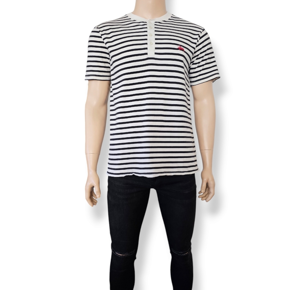 Stussy Black & White Striped Henley Shirt Size Large - Picture 8 of 8